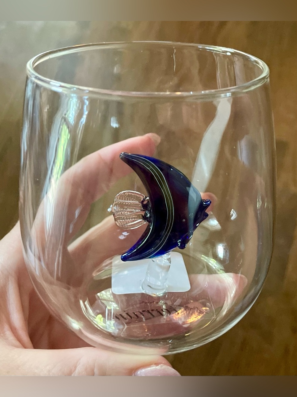 Anthropologie Terrain Navy Blue Angelfish Fish Wine Glass